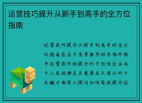 运营技巧提升从新手到高手的全方位指南
